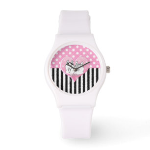 Cute Huskies pink pattern Watch