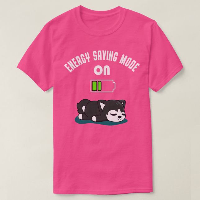 Cute Husky Battery Low Energy Tired Dog Fun  T-Shirt (Design Front)