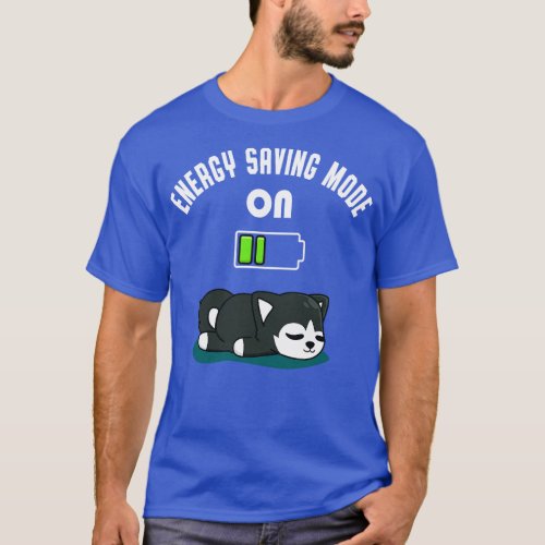 Cute Husky Battery Low Energy Tired Dog Fun  T_Shirt
