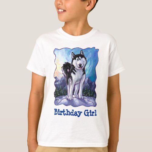 Cute Husky Birthday Girl Front and Back T_Shirt