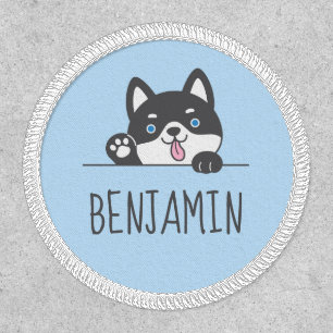 Cute Husky Dog Blue Custom Name Patch