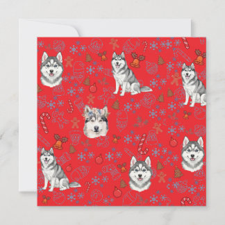 Cute Husky Dog Christmas Winter Seamless Pattern Card