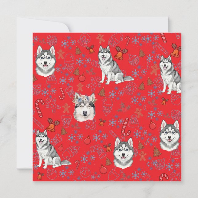 Cute Husky Dog Christmas Winter Seamless Pattern  Card (Front)