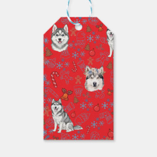 Cute Husky Dog Christmas Winter Seamless Pattern Gift Tags