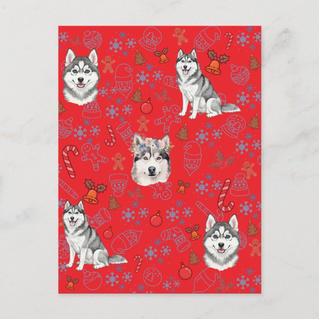 Cute Husky Dog Christmas Winter Seamless Pattern  Postcard (Front)