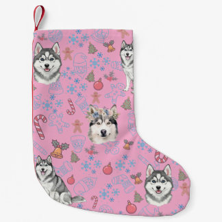 Cute Husky Dog Christmas Winter Seamless Pattern Small Christmas Stocking