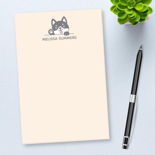 Cute Husky Dog Peeking above Custom Name Post_it Notes