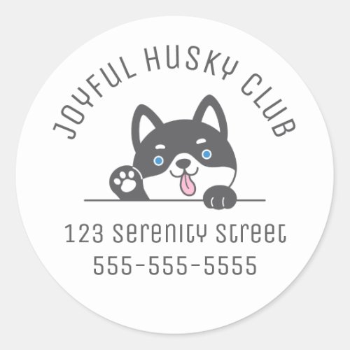 Cute Husky Dog Peeking above Custom Text Classic Round Sticker