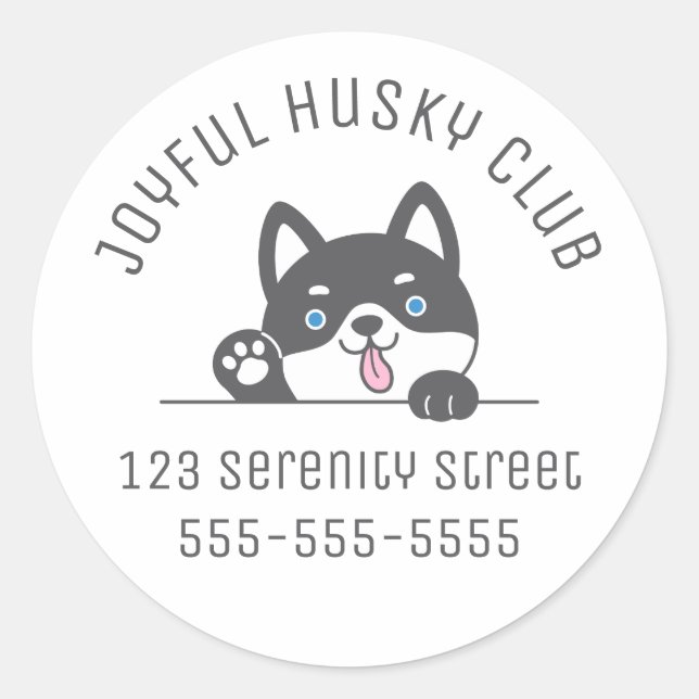 Cute Husky Dog Peeking above Custom Text Classic Round Sticker (Front)
