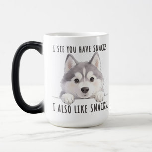 Cute Husky Dog Snacks Quote Funny Minimalist Color Morph Mug