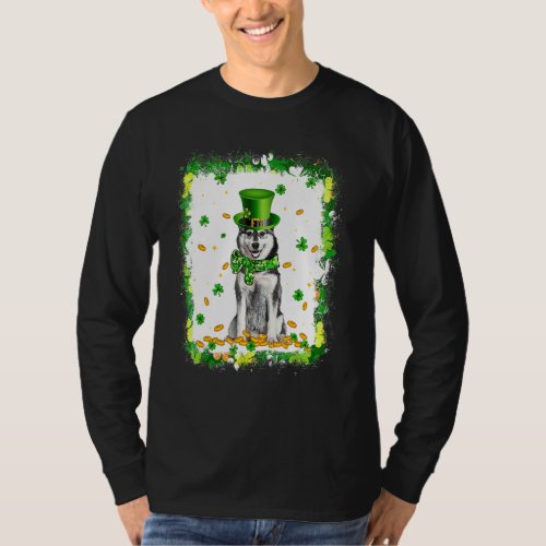 Cute Husky Dog St Patricks Day Irish Shamrock Blea T_Shirt