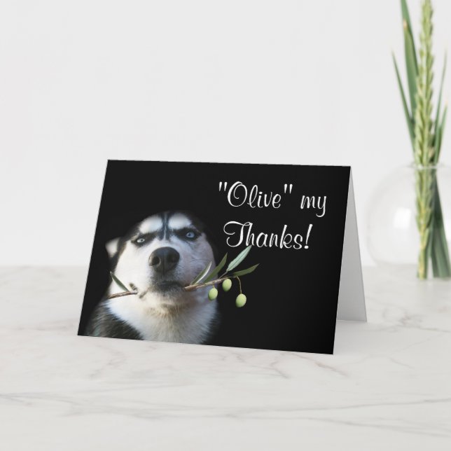 Cute Husky Dog Thank You Card Humorous Olive (Front)