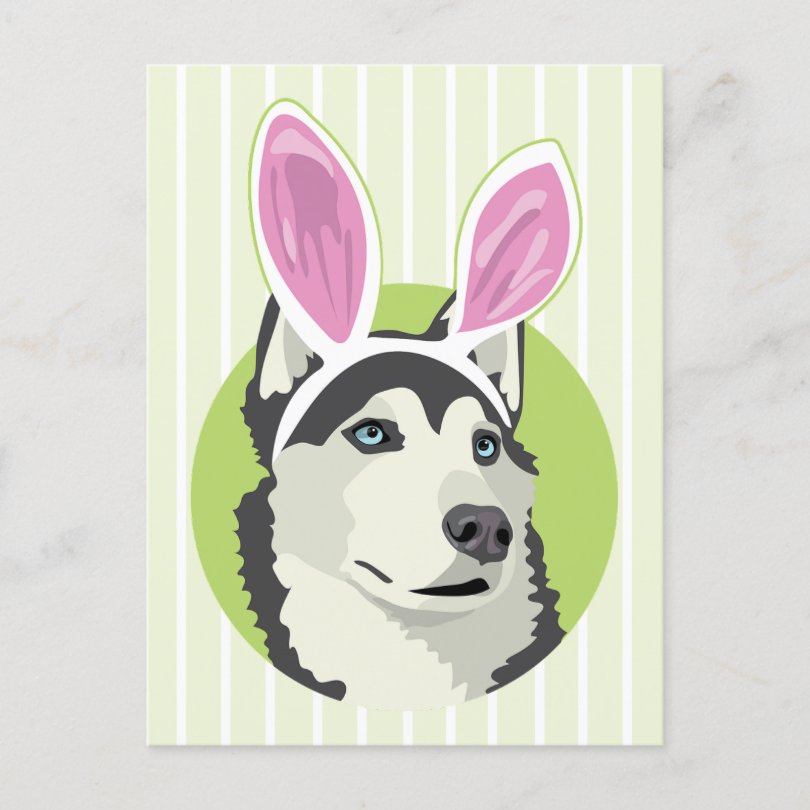 Cute Husky Dog With Easter Bunny Ears Holiday Postcard