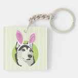Cute Husky Dog With Easter Bunny Ears  Keychain