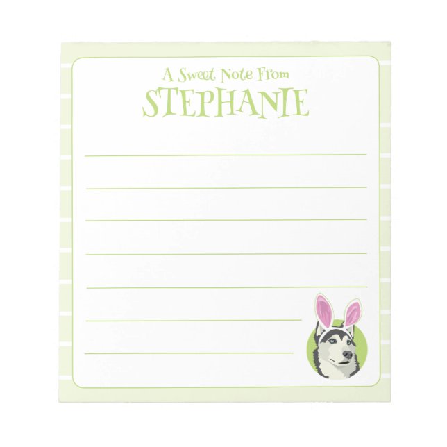 Cute Husky Dog With Easter Bunny Ears Notepad (Front)