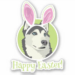 Cute Husky Dog With Easter Bunny Ears Vinyl Sticker