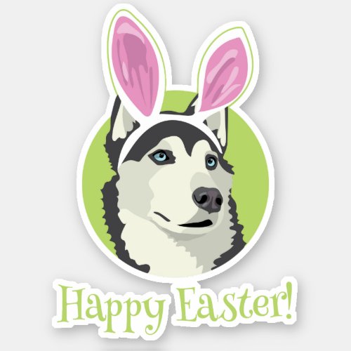 Cute Husky Dog With Easter Bunny Ears Vinyl Sticker