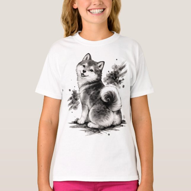 【Cute Husky Japanese Ink Kids T-Shirt】 T-Shirt (Front)