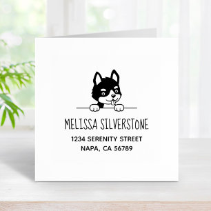 Cute Husky Puppy Address Rubber Stamp
