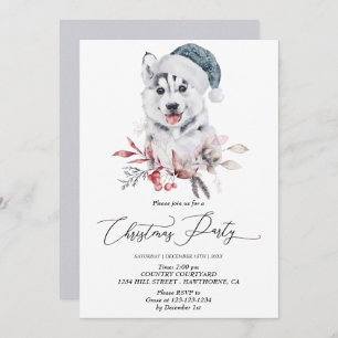 Cute husky puppy Christmas Party Winter Invitation