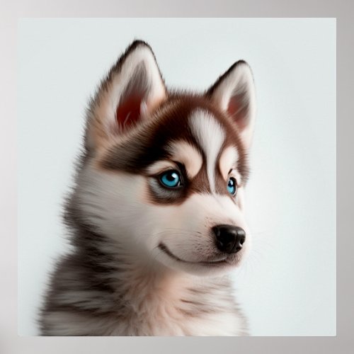 Cute Husky Puppy Dog Portrait Poster