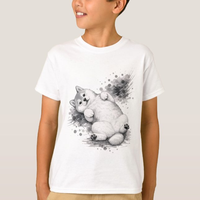 【Cute Husky Puppy Ink Art Kids T-Shirt】 T-Shirt (Front)