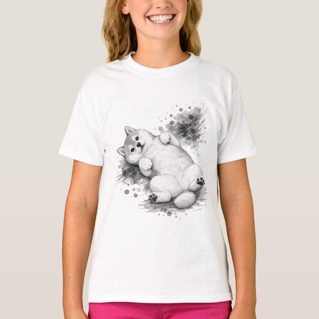 【Cute Husky Puppy Ink Art Kids T-Shirt】 T-Shirt (Front)