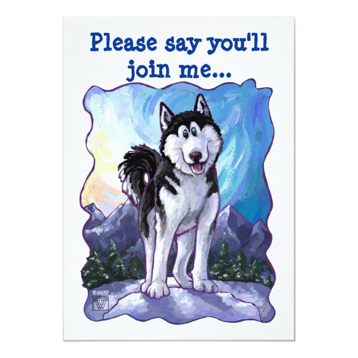 Cute Husky Themed Birthday Party Invitation