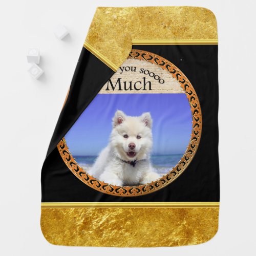 Cute Huskys with blue eye sitting on the beach Baby Blanket