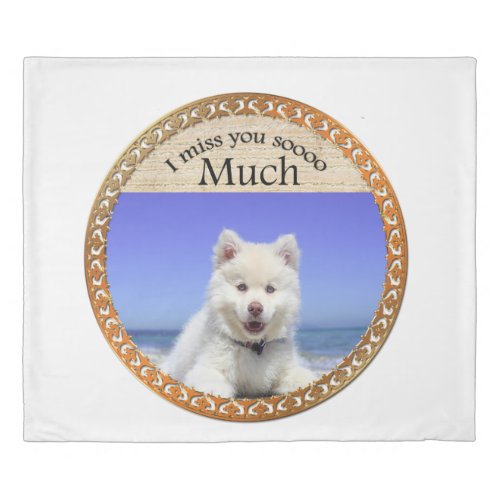 Cute Huskys with blue eye sitting on the beach Duvet Cover