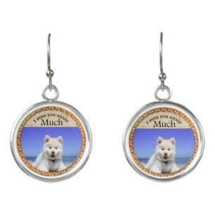 Cute Husky's with blue eye sitting on the beach Earrings