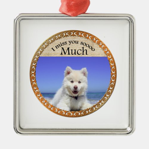 Cute Huskys with blue eye sitting on the beach Metal Ornament