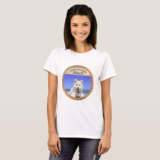 Cute Husky's with blue eye sitting on the beach T-Shirt (Front Full)