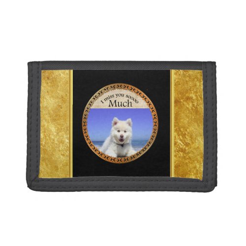 Cute Huskys with blue eye sitting on the beach Tri_fold Wallet