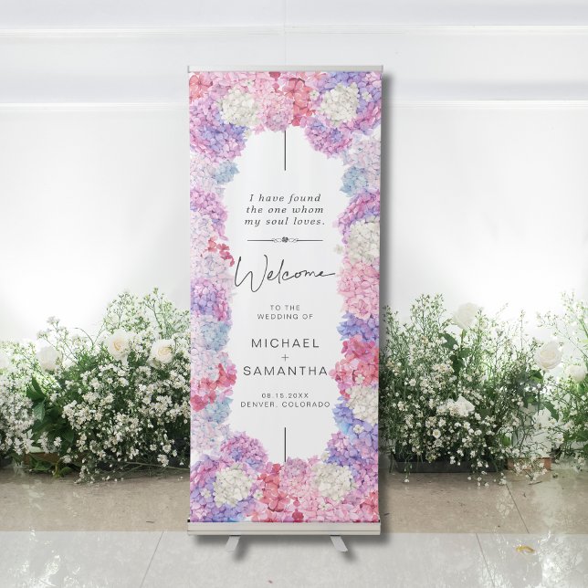 Cute Hydrangea Flower Custom Wedding Retractable Banner (Creator Uploaded)
