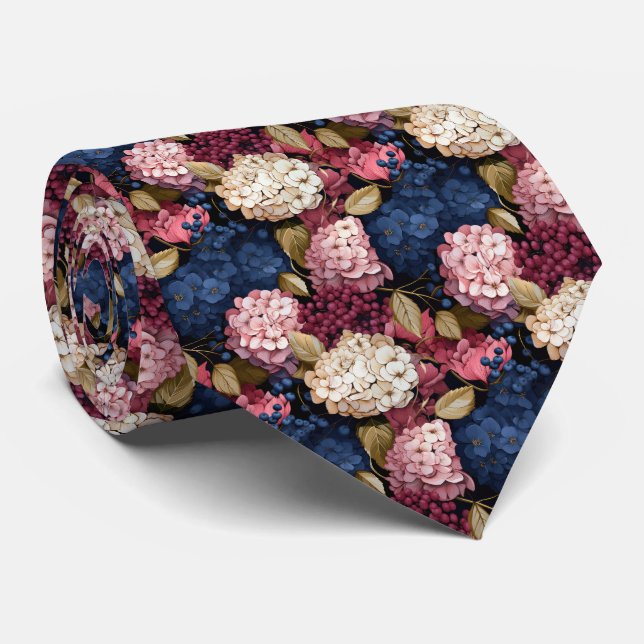 Cute Hydrangea flower tiled pattern Neck Tie (Rolled)
