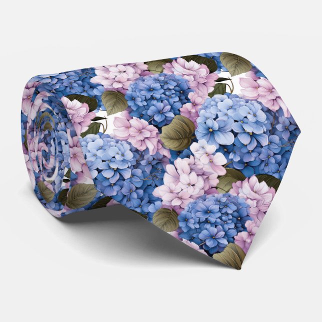 Cute Hydrangea flower tiled pattern Neck Tie (Rolled)
