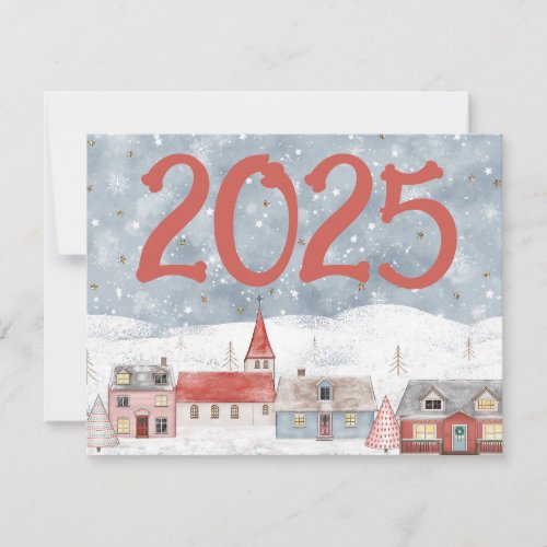 Cute Hygge Landscape 2025 New Years Holiday Card