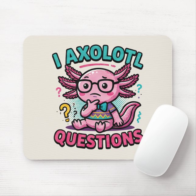 Cute I Axolotl Questions aztec nerd with glasses Mouse Pad (With Mouse)
