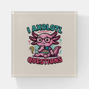 Cute I Axolotl Questions aztec nerd with glasses Paperweight