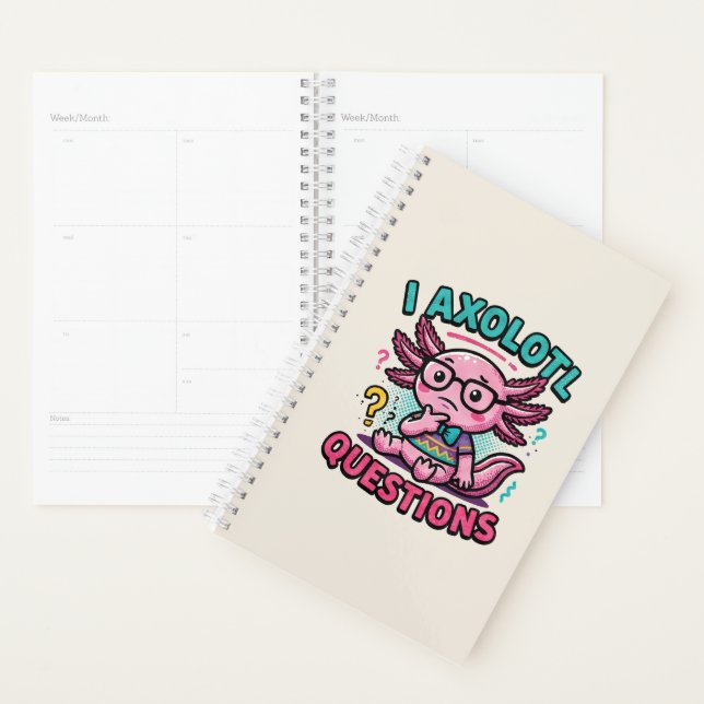 Cute I Axolotl Questions aztec nerd with glasses Planner (Display)