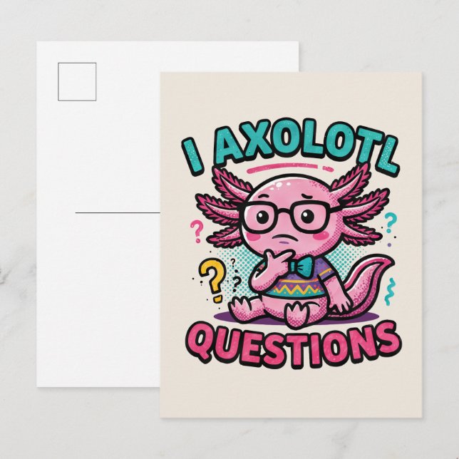 Cute I Axolotl Questions aztec nerd with glasses Postcard (Front/Back)