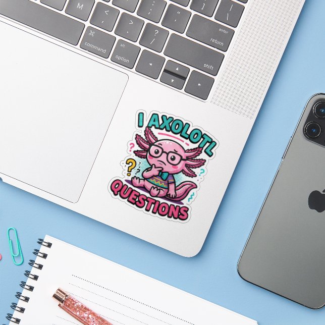 Cute I Axolotl Questions aztec nerd with glasses Sticker (Laptop w/ iPhone)