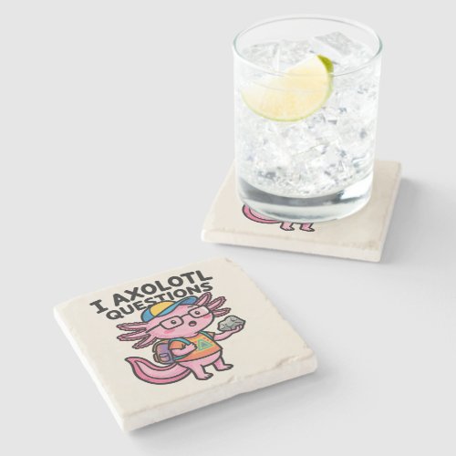 Cute I Axolotl Questions aztec nerd with glasses Stone Coaster