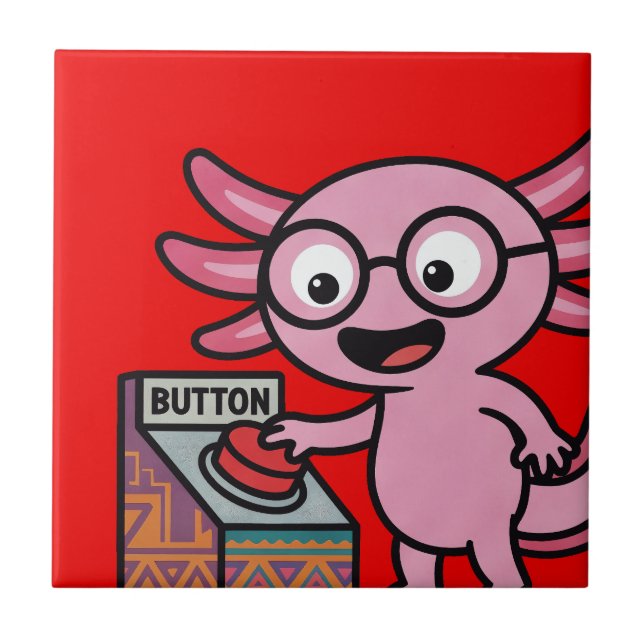 Cute I Axolotl Questions aztec Oh No red button Ceramic Tile (Front)