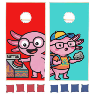 Cute I Axolotl Questions aztec Oh No red button Cornhole Set