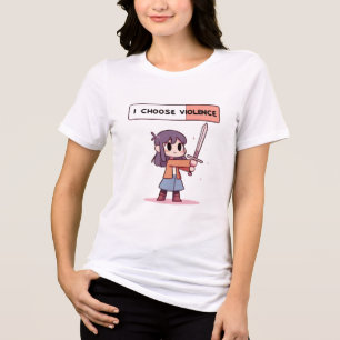Cute "I Choose Violence" Pixel Art Girl with Sword Tri-Blend Shirt