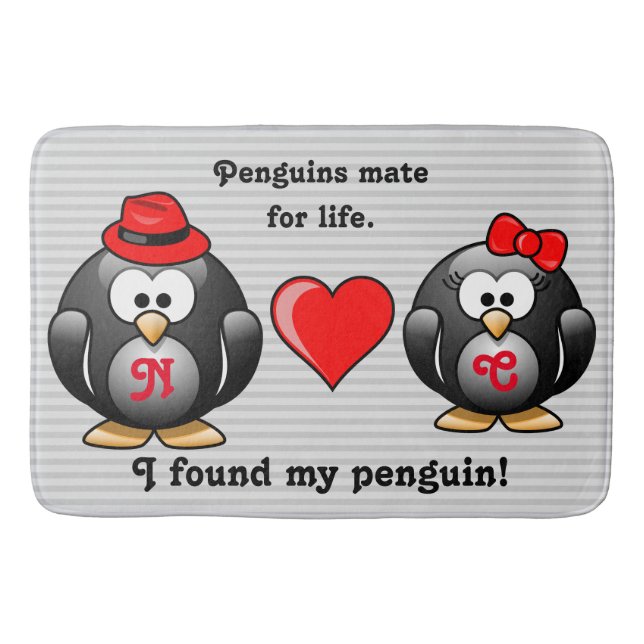 Cute I Found My Penguin Mate for Life Red Heart Bathroom Mat (Front)