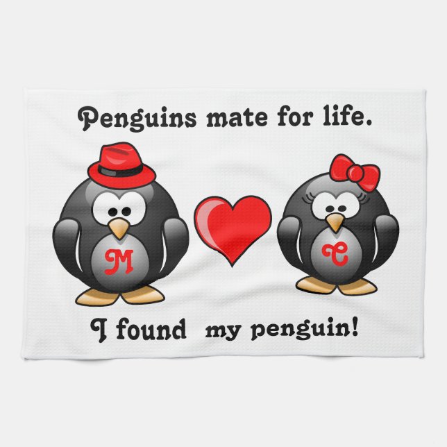 Cute I Found My Penguin Mate for Life Red Heart Kitchen Towel (Horizontal)