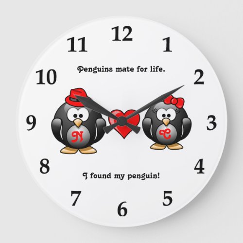 Cute I Found My Penguin Mate for Life Red Heart Large Clock